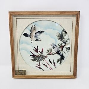 CAC Collectors Feather Art Framed Birds 3D Shadow Box 10.25” X 10.25” Vintage